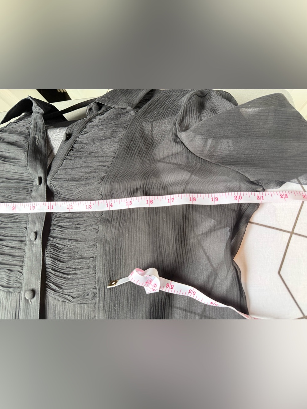 2-Piece Black Sheer Chiffon Blouse & Cami Set | Ruched Front | Size M - Picture 4 of 4